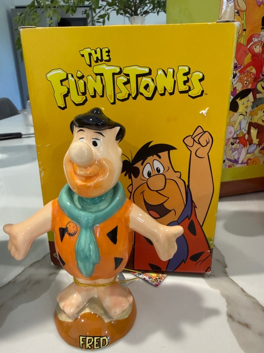 The Flintstones Fred Ceramic Bobble head Figure - Orange and Teal Kids Toy